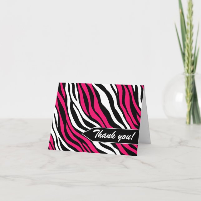 Tarjeta De Agradecimiento Mezcla de impresión de cebra Fuchsia Gracias Tarje (Anverso)