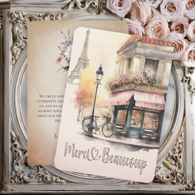 Tarjeta De Agradecimiento MGracias Beaucoup Paris Café Baby Shower ("Merci Beaucoup" Pink Parisian (Paris, France) French Cafe Girl Baby Shower Thank You)
