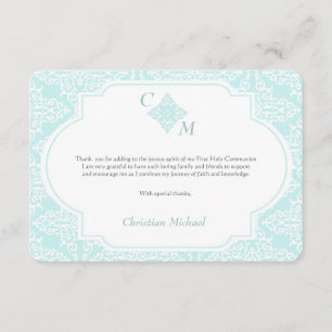 Tarjeta De Agradecimiento Mi primer azul de la comunión le agradece cardar