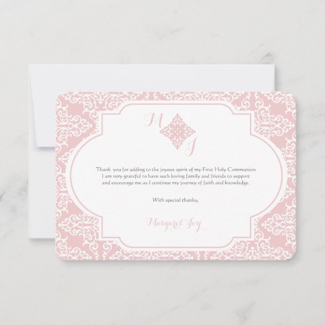 Tarjeta De Agradecimiento Mi primer rosa de la comunión le agradece cardar (Anverso)