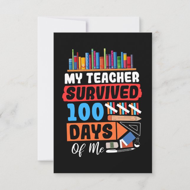 Tarjeta De Agradecimiento Mi Profesor Sobrevivió A 100 Días De Mí (Anverso)