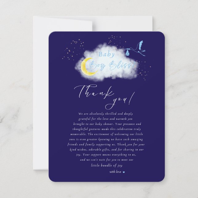 Tarjeta De Agradecimiento Midnight Blue Starlit Baby Boy Bliss Stork Special (Anverso)
