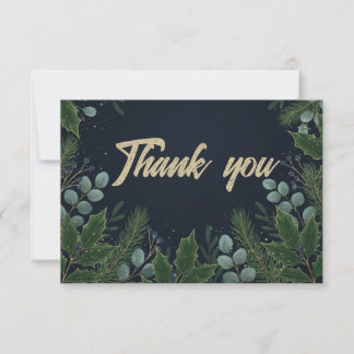 Tarjeta De Agradecimiento Midnight Blue Winter Foliage Holiday Thank You