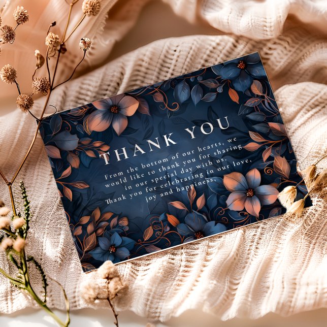 Tarjeta De Agradecimiento Midnight Copper Floral Wedding (Subido por el creador)