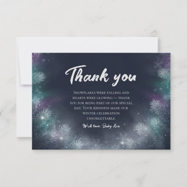 Tarjeta De Agradecimiento Midnight Navy Winter Pine Baby Shower Thank You (Anverso)