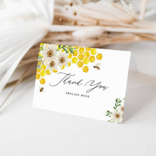 Tarjeta De Agradecimiento Miel Abeja y Margaritas Personalizadas Plegadas