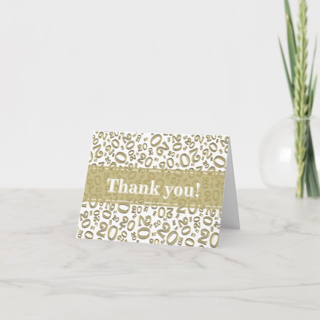 Tarjeta De Agradecimiento Milestone 20 Random Number Pattern Gold/White (Anverso)