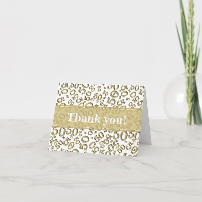 Tarjeta De Agradecimiento Milestone 50 Random Number Pattern Gold/White (Anverso)