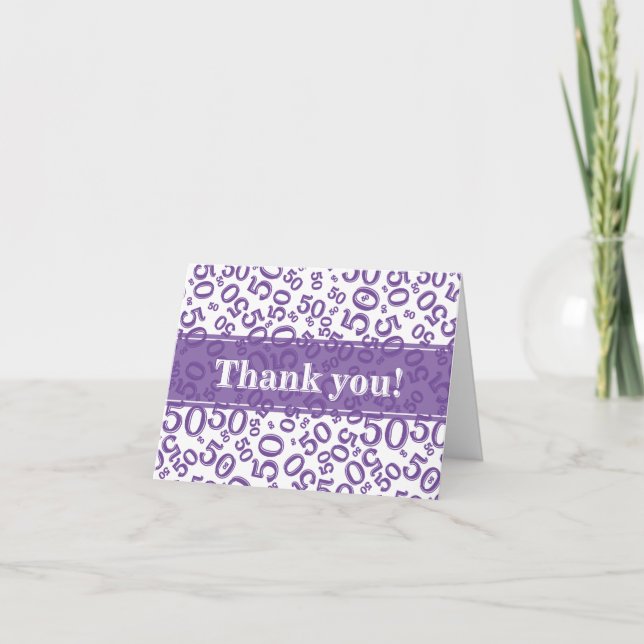 Tarjeta De Agradecimiento Milestone 50 Random Number Pattern Purple/White (Anverso)