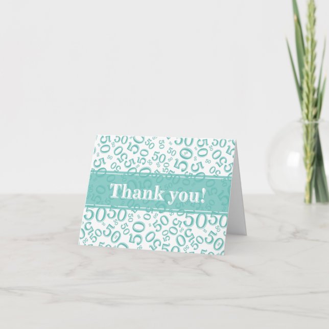 Tarjeta De Agradecimiento Milestone 50 Random Number Pattern Teal/White (Anverso)