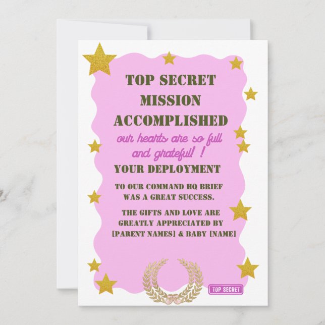 Tarjeta de agradecimiento militar - Chica Top Secr (Anverso)