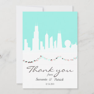 Tarjeta De Agradecimiento Mina de la línea Skyline de Chicago y rosa vintage