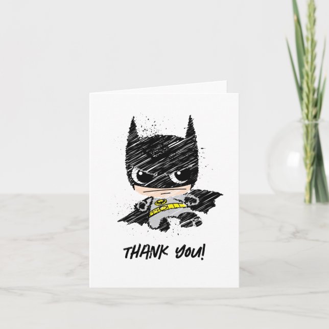 Tarjeta De Agradecimiento Mini Classic Batman Sketch Birday - Gracias (Anverso)