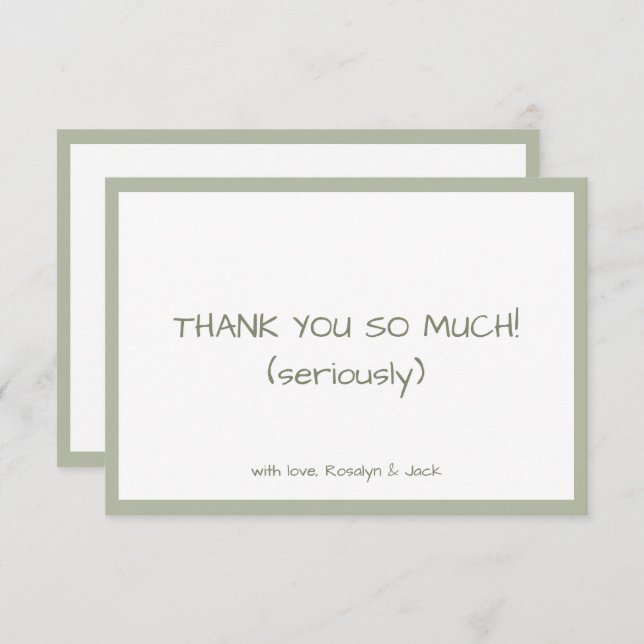 Tarjeta De Agradecimiento Mínima escritura de manual Casual verde turbio (Anverso / Reverso)