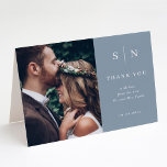Tarjeta De Agradecimiento Minimal and Chic | Dusty Blue Photo Wedding<br><div class="desc">These elegant,  modern wedding thank you folded cards feature a simple dusty blue and white text design that exudes minimalist style,  with your favorite personal wedding photo. Add your initials or monogram to make them completely your own.</div>