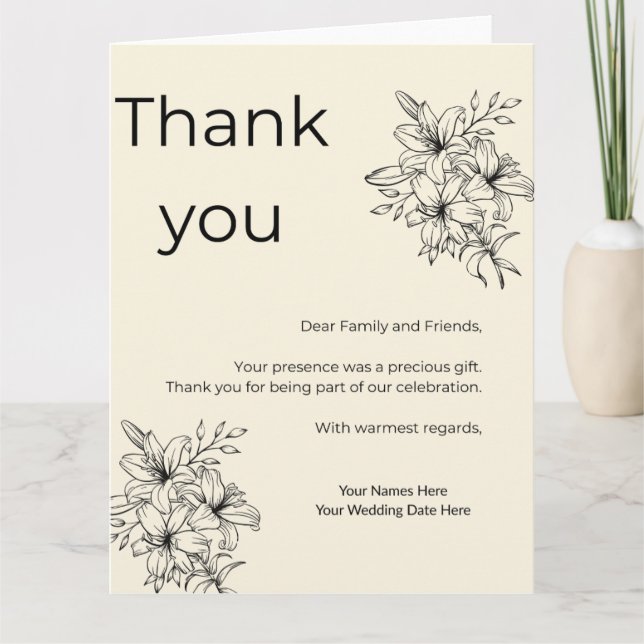 Tarjeta De Agradecimiento Minimal Beige Wedding Thank You Card (Anverso)