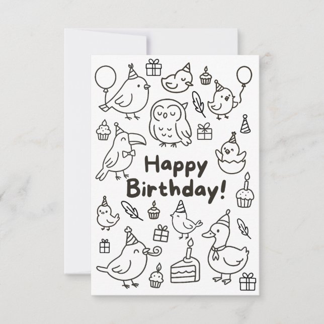 Tarjeta De Agradecimiento Minimal Bird Doodle Birthday Card (Anverso)