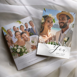 Tarjeta De Agradecimiento Minimal black & White 2 Photo Wedding Thank You