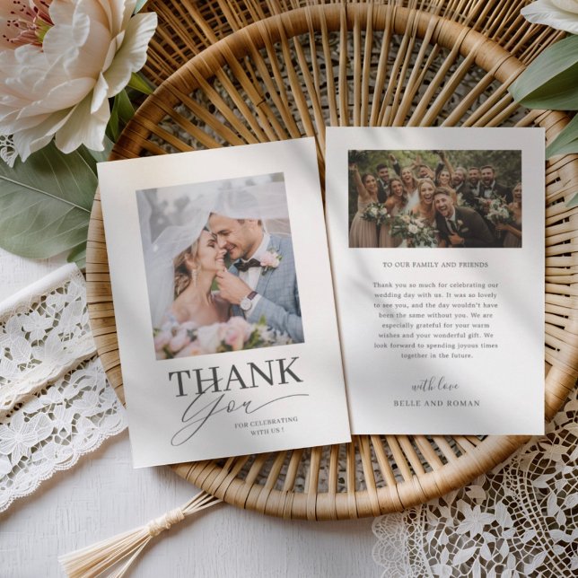 Tarjeta De Agradecimiento Minimal Black & White Thank You Wedding  (Subido por el creador)