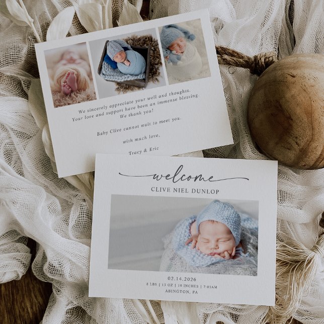 Tarjeta De Agradecimiento Minimal Calligraphy Boho Birth Announcement Card (Subido por el creador)