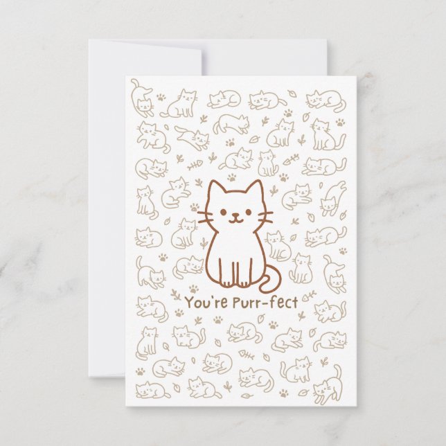 Tarjeta De Agradecimiento Minimal Cat Doodle Card | Line Drawing (Anverso)
