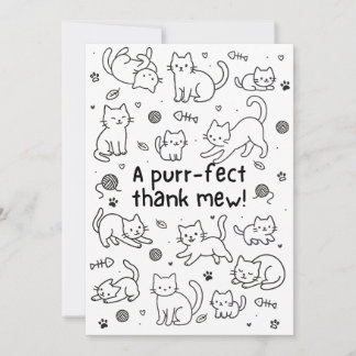 Tarjeta De Agradecimiento Minimal Cat Doodle Thank You Card