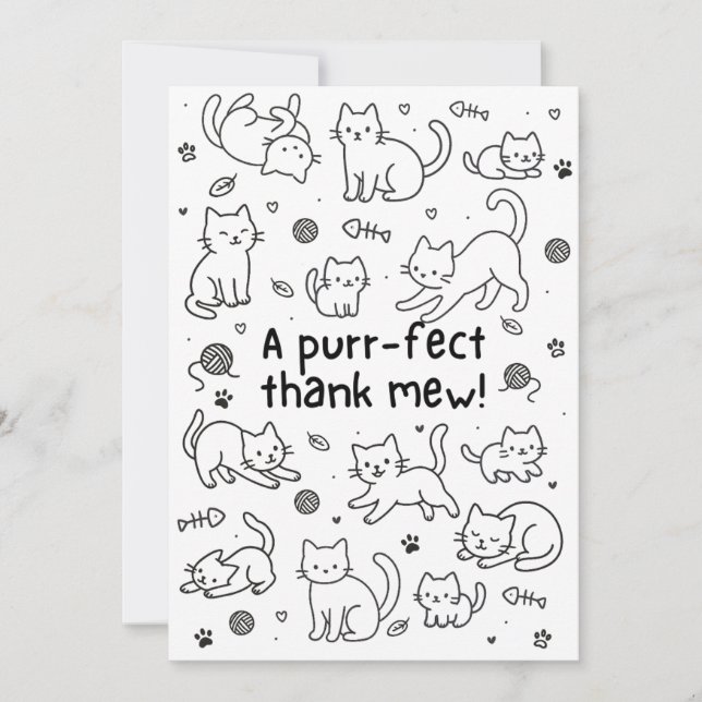 Tarjeta De Agradecimiento Minimal Cat Doodle Thank You Card (Anverso)