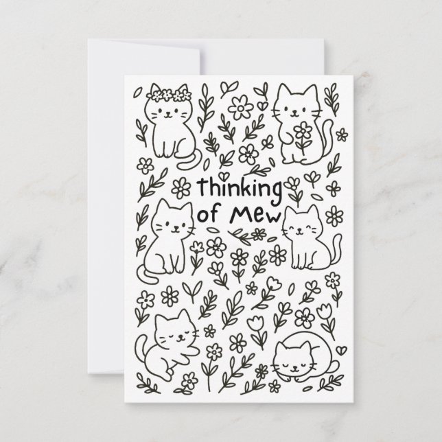 Tarjeta De Agradecimiento Minimal Cat Doodle Thinking of You Card (Anverso)