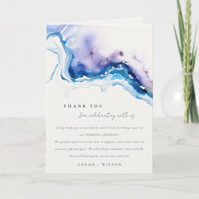 Tarjeta De Agradecimiento Minimal Coastal Sea Beach Watercolor Wedding (Anverso)