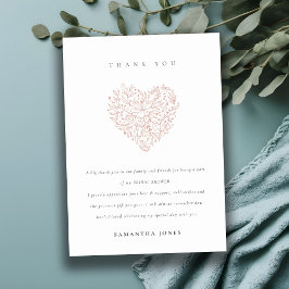 Tarjeta De Agradecimiento Minimal Dusky Blush Floral Heart Despedida de Solt