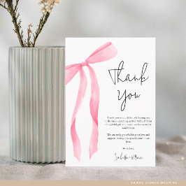 Tarjeta De Agradecimiento Minimal Elegant Pink Bow Baby Shower