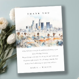 Tarjeta De Agradecimiento Minimal Los Ángeles, Boda de acuarela de Californi