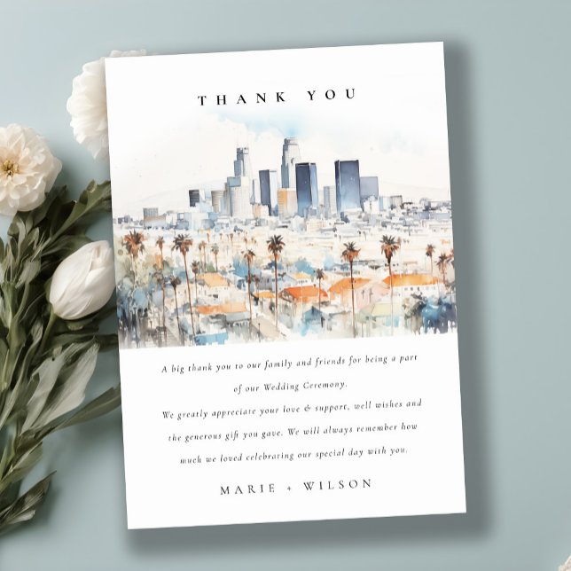 Tarjeta De Agradecimiento Minimal Los Ángeles, Boda de acuarela de Californi (Subido por el creador)