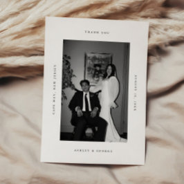 Tarjeta De Agradecimiento Minimal Modern 2-Photo Wedding Black & White