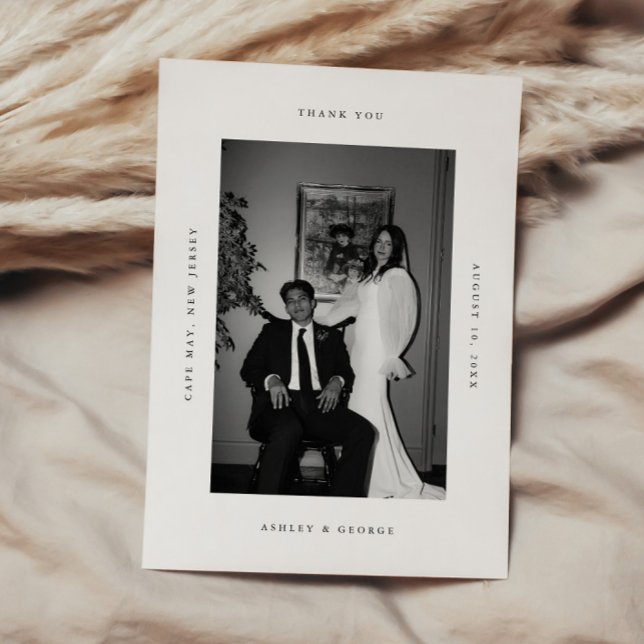 Tarjeta De Agradecimiento Minimal Modern 2-Photo Wedding Black & White (Subido por el creador)