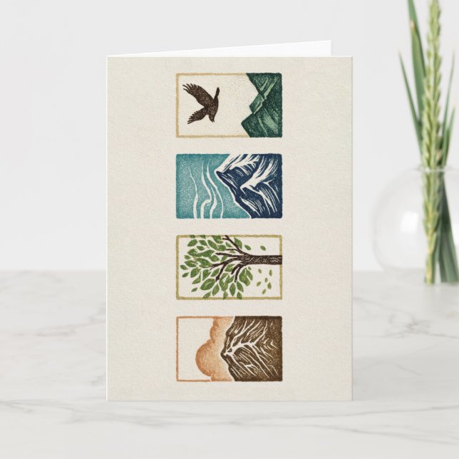 Tarjeta De Agradecimiento Minimal Nature Set – Mountain & Tree Art (Anverso)