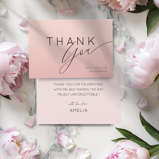 Tarjeta De Agradecimiento Minimal Peachy Pink Ombre Thank You Bridal Shower  (Subido por el creador)