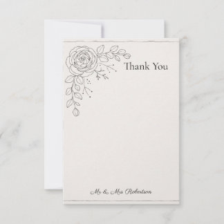 Tarjeta De Agradecimiento Minimal Rose Line Art Botanical