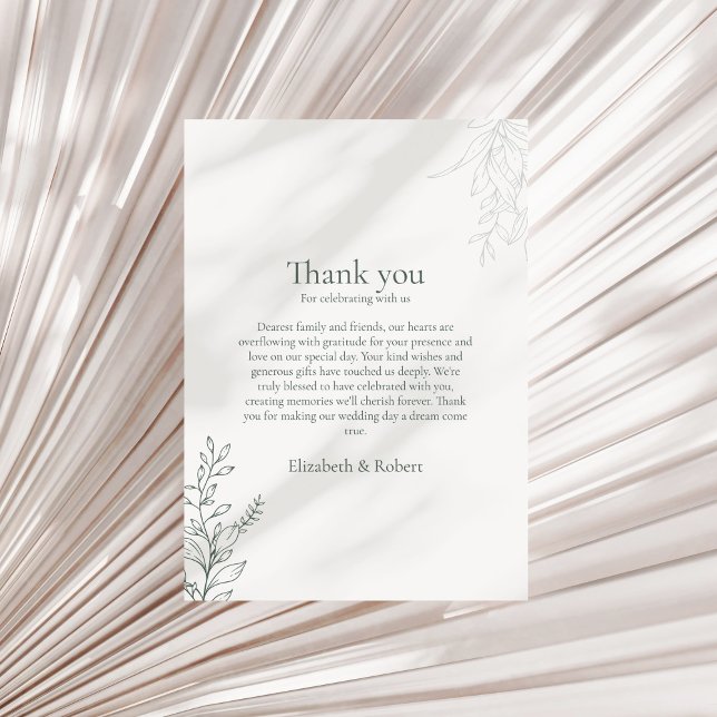 Tarjeta De Agradecimiento Minimal Sage Green Botanical Thank You Card (Minimal Sage Green Botanical Thank You Card on a neutral dry palm leaf.)