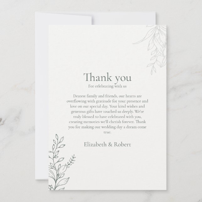 Tarjeta De Agradecimiento Minimal Sage Green Botanical Thank You Card (Anverso)
