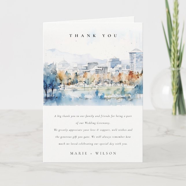 Tarjeta De Agradecimiento Minimal San José, Boda de acuarela de California (Anverso)