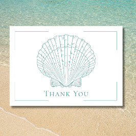 Tarjeta De Agradecimiento Minimal Typography Aqua & White Seashell Wedding