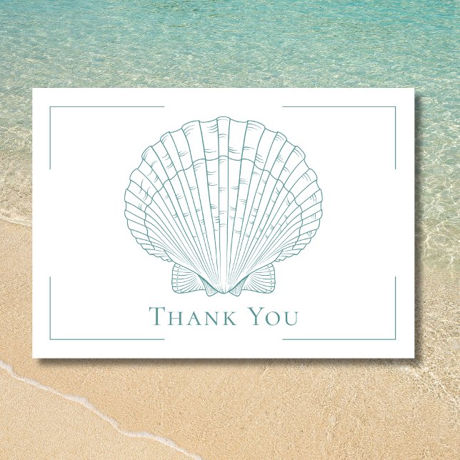 Tarjeta De Agradecimiento Minimal Typography Aqua & White Seashell Wedding (Minimal Typography Aqua & White Seashell Wedding Thank You Card)