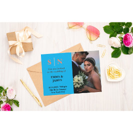 Tarjeta De Agradecimiento Minimal y ChicDusty Blue Dos Bodas de foto Tha