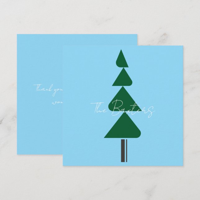 Tarjeta De Agradecimiento Minimalist Abstract Green Chic Christmas Tree (Anverso / Reverso)