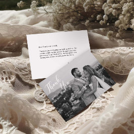 Tarjeta De Agradecimiento Minimalist Black and White Wedding Photo