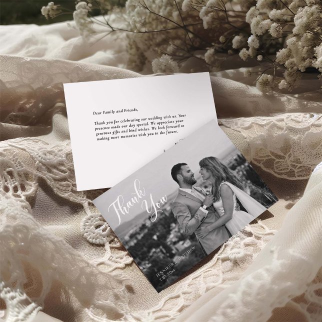 Tarjeta De Agradecimiento Minimalist Black and White Wedding Photo (Subido por el creador)