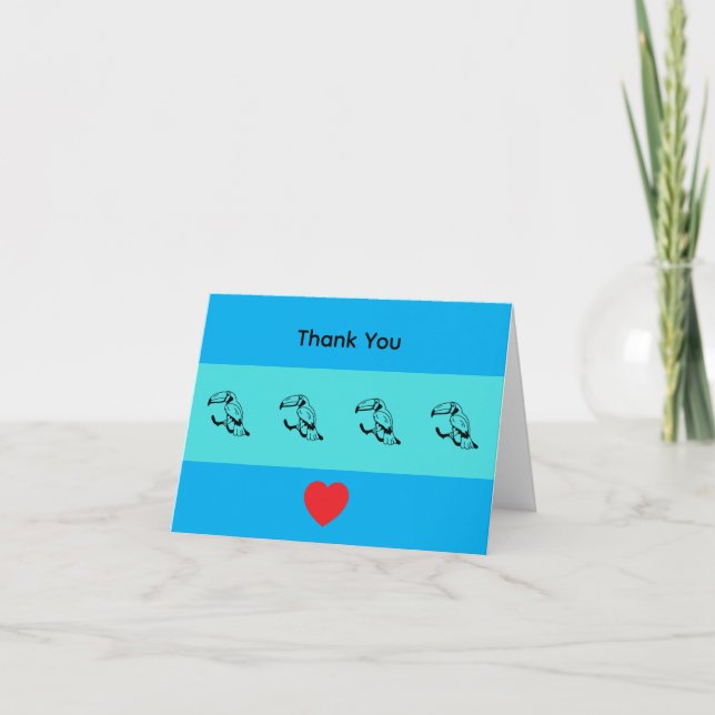 Tarjeta De Agradecimiento Minimalist Black Toucan Blue Thank You Card (Anverso)