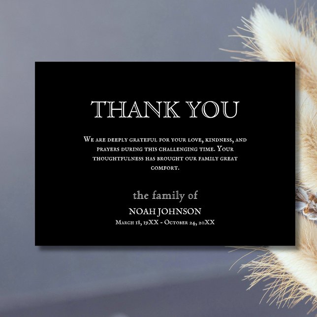 Tarjeta De Agradecimiento Minimalist Black Traditional Funeral Sympathy (Subido por el creador)