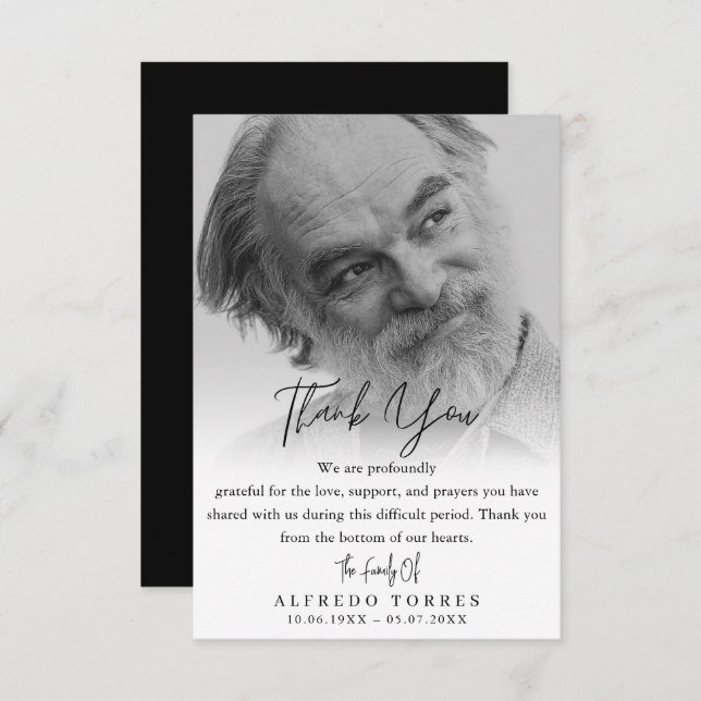 Tarjeta De Agradecimiento Minimalist Black & White Photo Funeral Sympathy  (Anverso / Reverso)